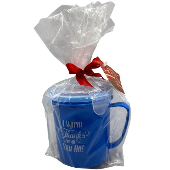 Happy Holiday Blue Mug With Lid & Text Blue READ - Picture 1 of 4